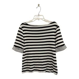 Lauren Ralph Lauren Top Womens XL Blue White Striped Contrast Roll Sleeves‎